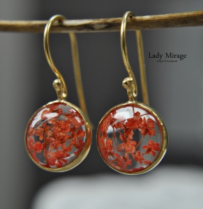 Echten Blüten 925 Sterling Silber - Vergoldet - Floral Ring - Rot - Naturschmuck - Handgefertigt - Liebes Geschenke - Weihnachtsgeschenk